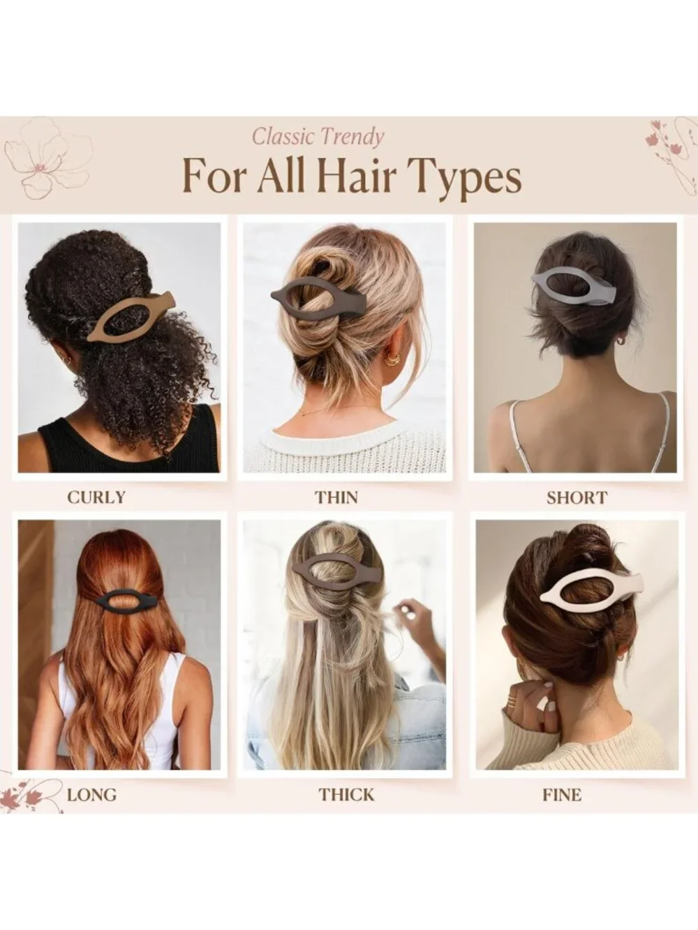 6 PCS Large Flat Hair Clips for Women - Non-Slip Duckbill Claw Clips for All